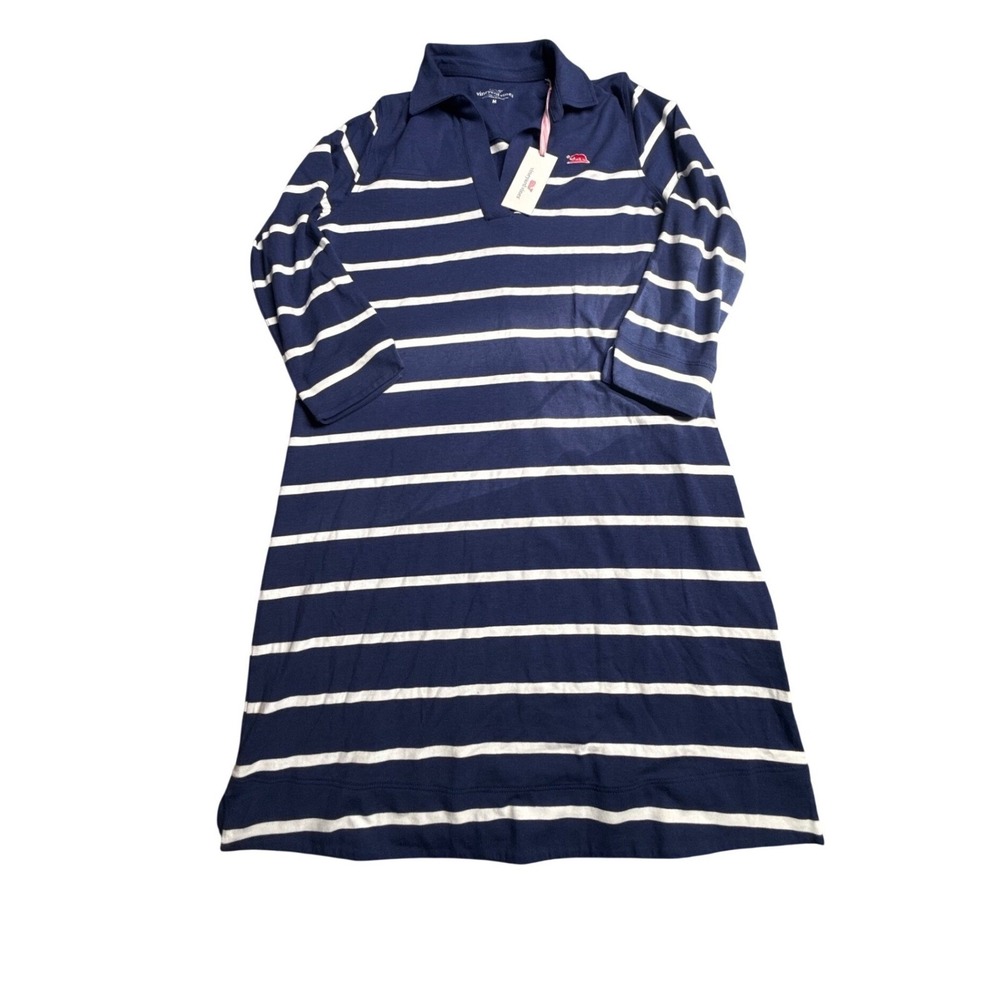 Vineyard Vines Easy Knit Margo Shirt Dress Womens M Deep Bay Navy White Stripe